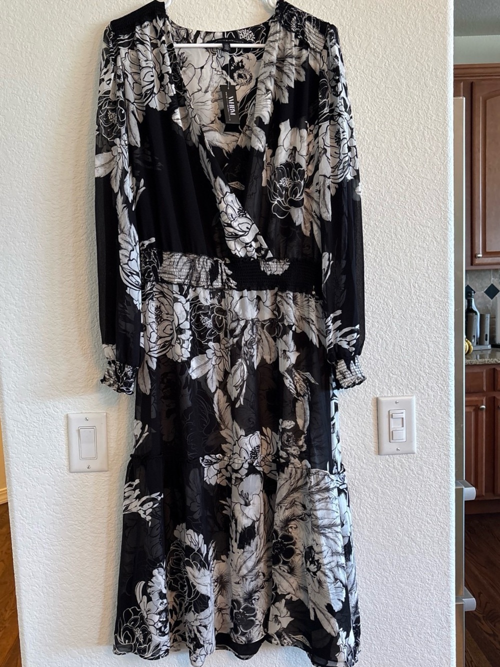 White House Black Market Black and White Floral Wrap Dress